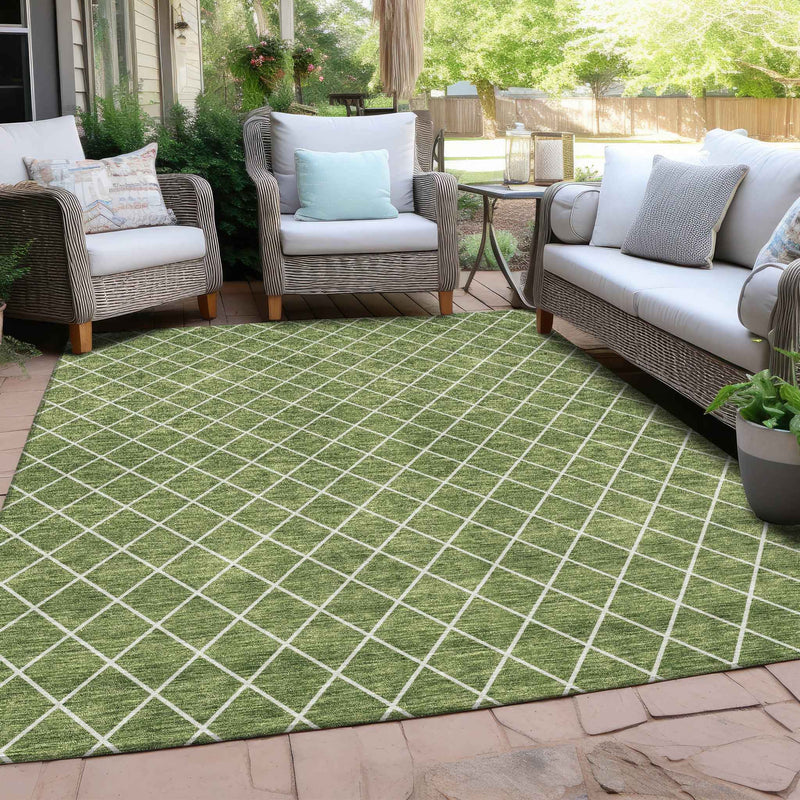 8' X 10' Green And Ivory Geometric Washable Indoor Outdoor Area Rug