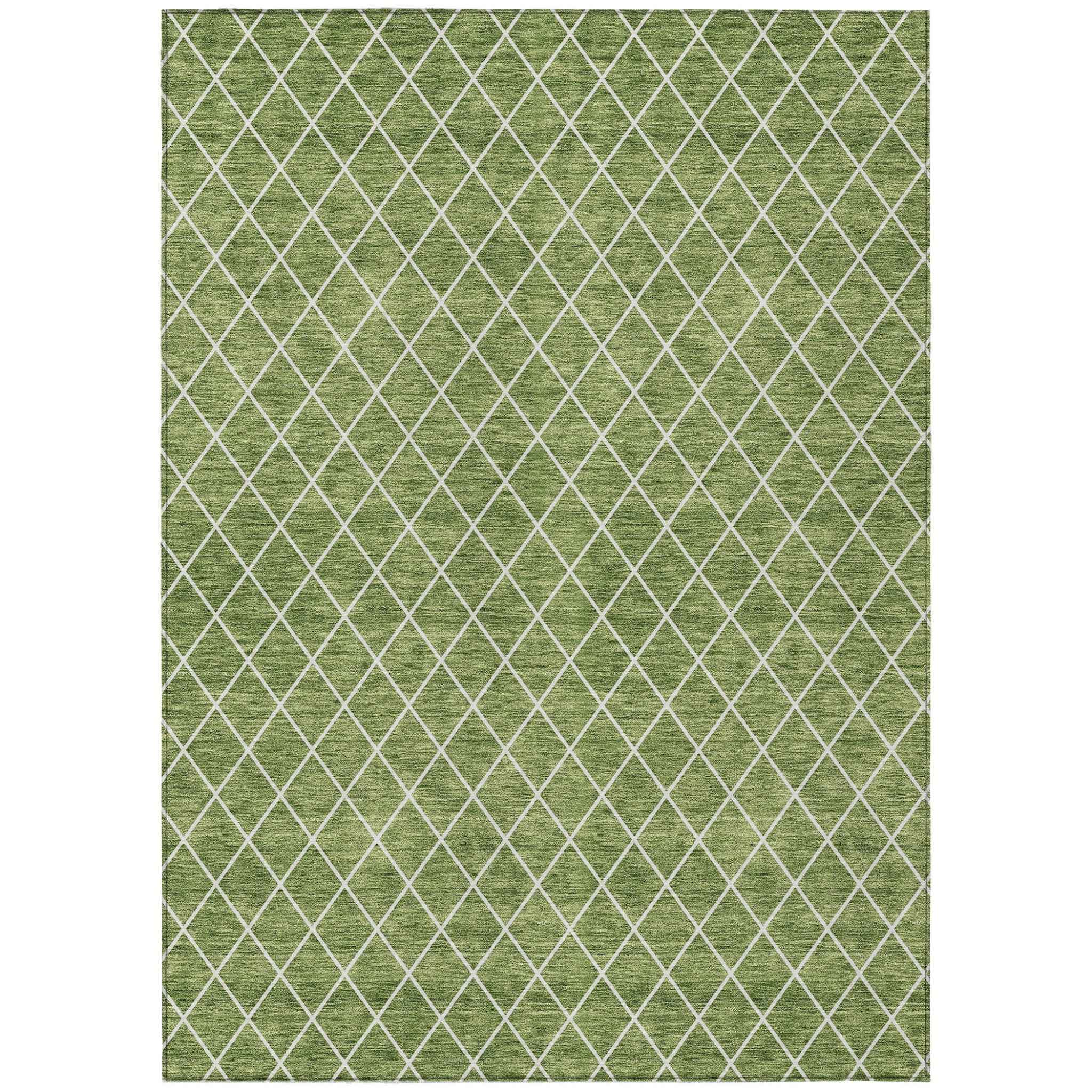 8' X 10' Green And Ivory Geometric Washable Indoor Outdoor Area Rug