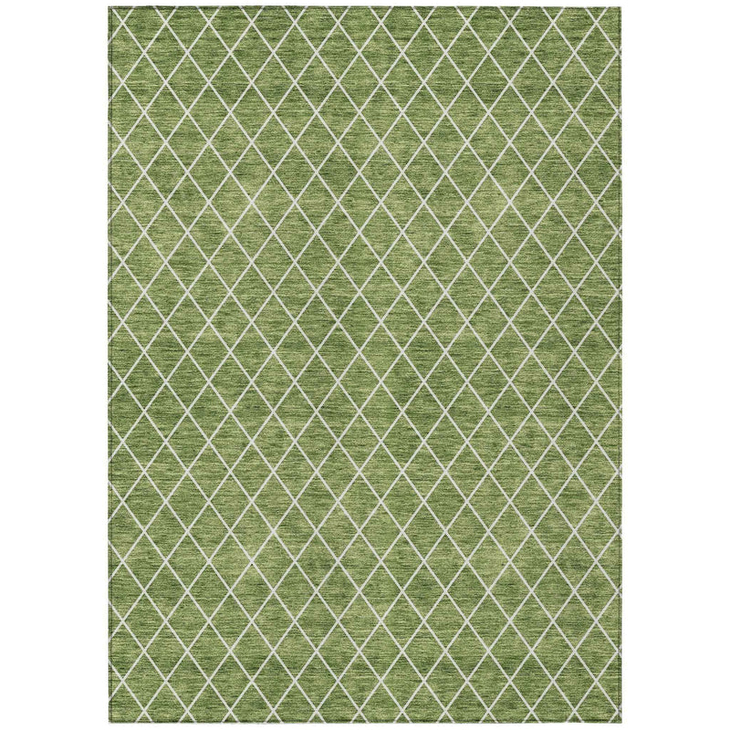 8' X 10' Green And Ivory Geometric Washable Indoor Outdoor Area Rug