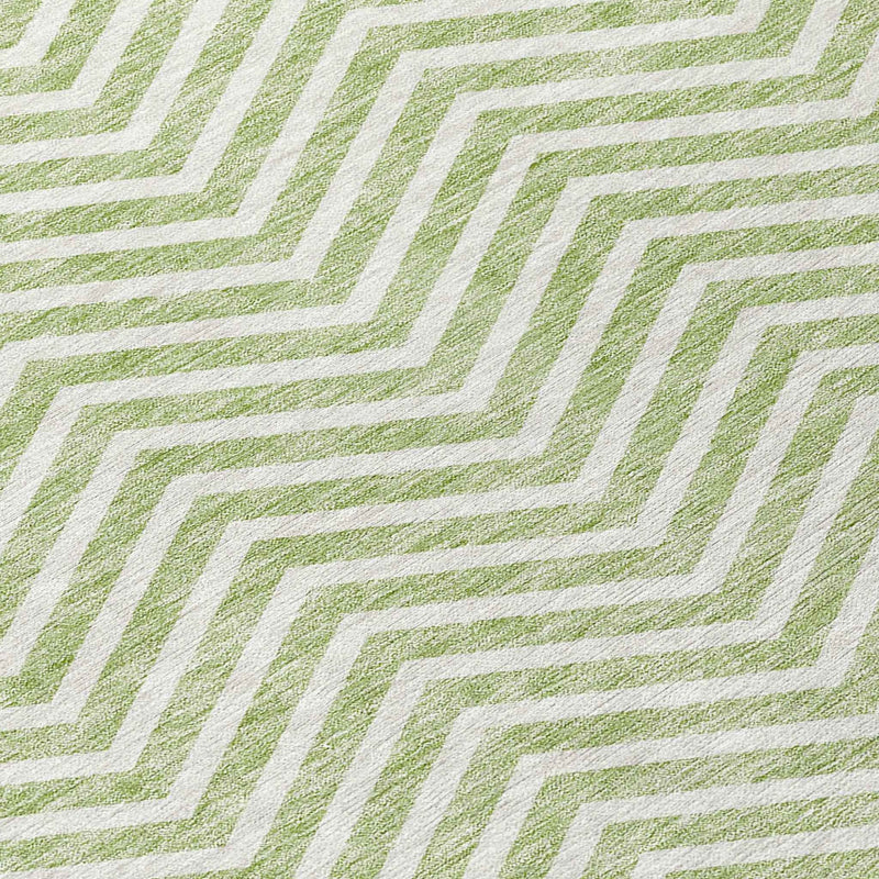 10' X 14' Artichoke Green And Ivory Chevron Washable Indoor Outdoor Area Rug