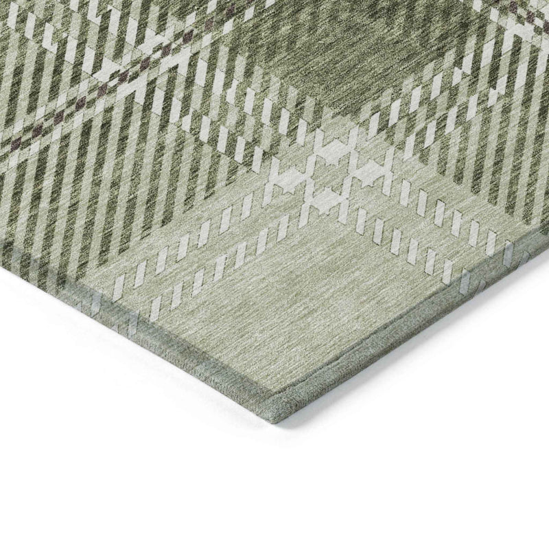 8' X 10' Artichoke Green Brown And Ivory Plaid Washable Indoor Outdoor Area Rug