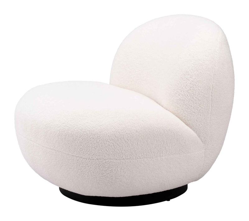 30" Cream And Black Faux Shearling And Upholstered Slipper Chair