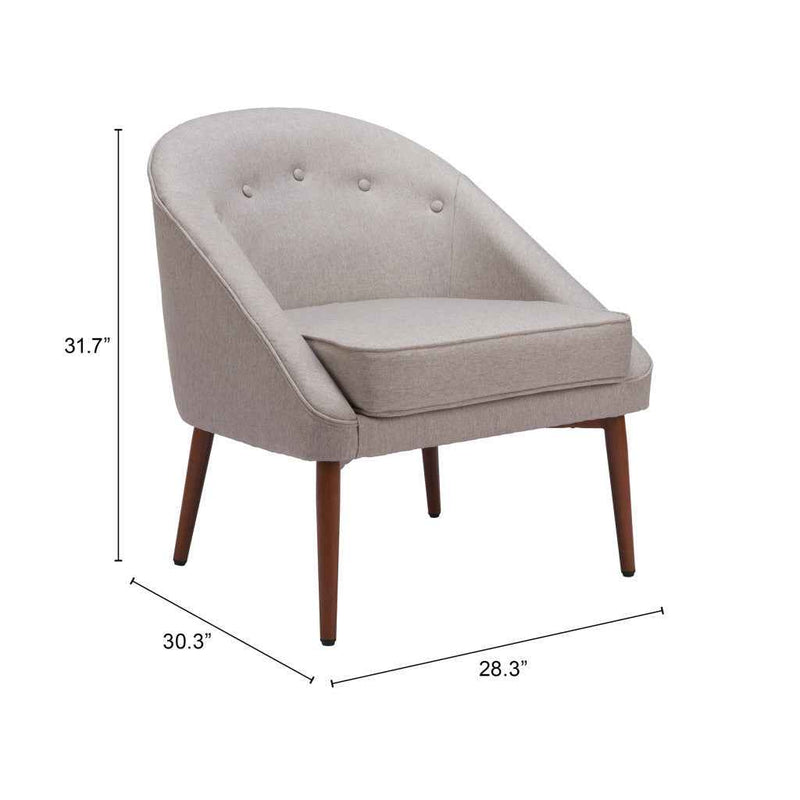 28" Gray And Brown Fabric And Upholstered Tufted Barrel Chair