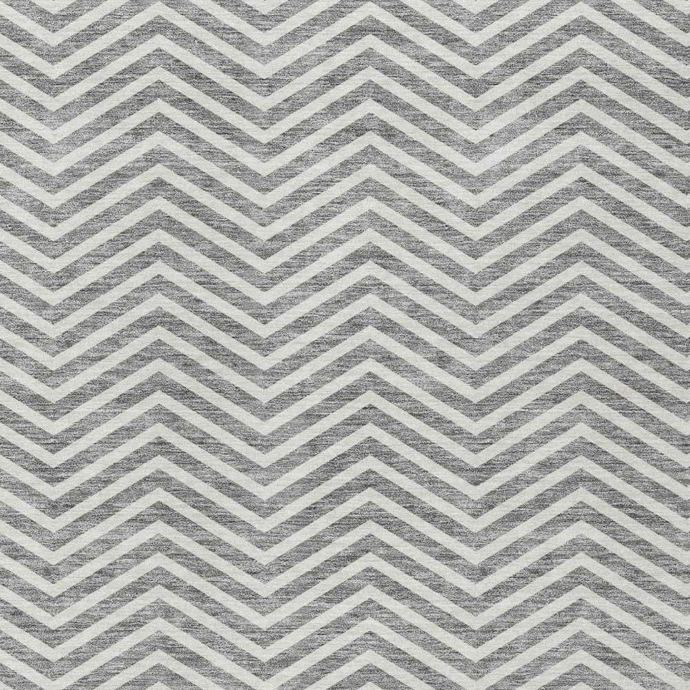 3' X 5' Gray And Ivory Chevron Washable Indoor Outdoor Area Rug