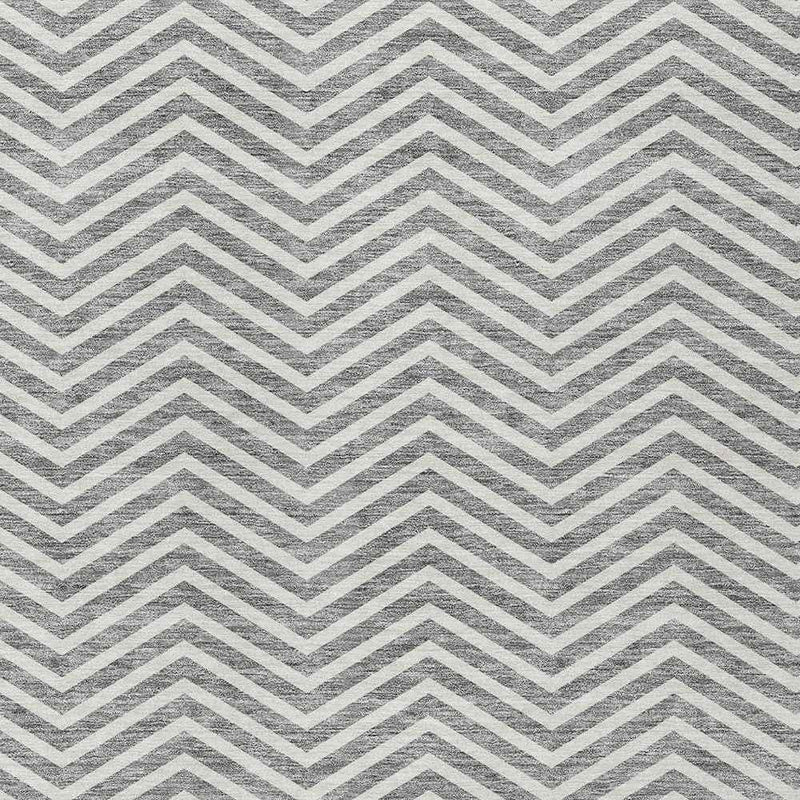 3' X 5' Gray And Ivory Chevron Washable Indoor Outdoor Area Rug