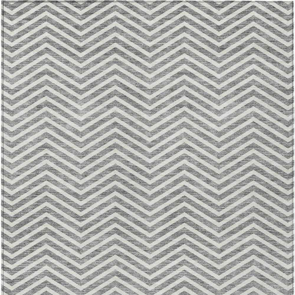 3' X 5' Gray And Ivory Chevron Washable Indoor Outdoor Area Rug