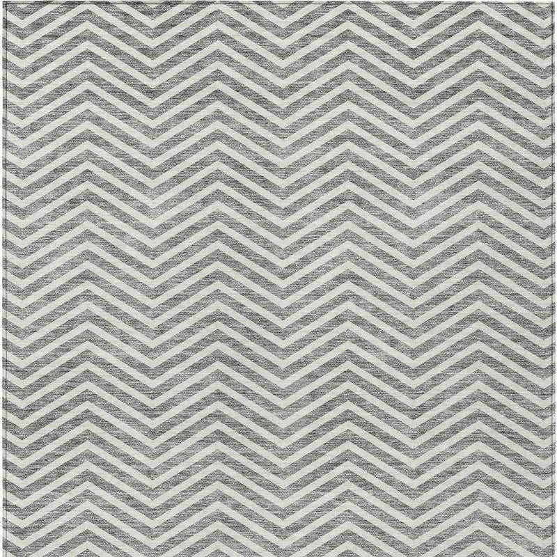 3' X 5' Gray And Ivory Chevron Washable Indoor Outdoor Area Rug