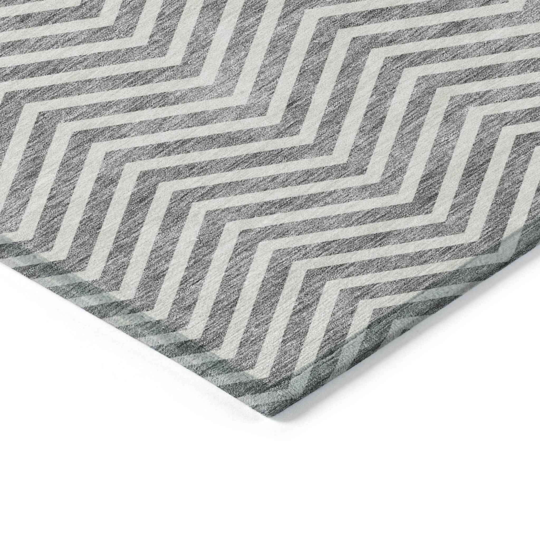 3' X 5' Gray And Ivory Chevron Washable Indoor Outdoor Area Rug
