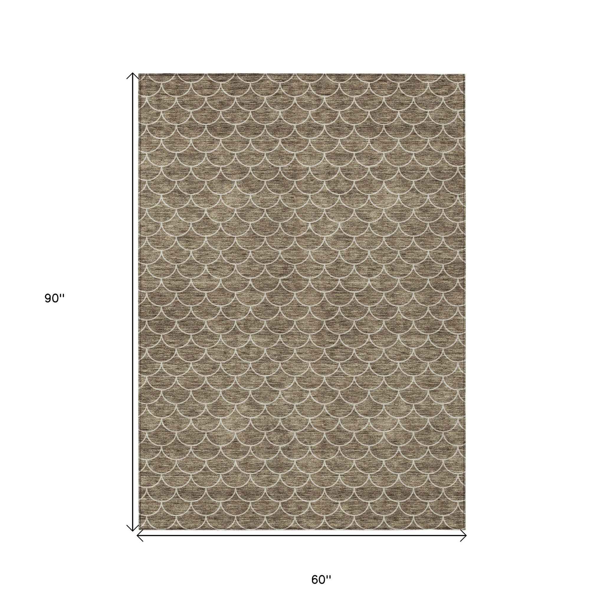 5' X 8' Brown And Beige Geometric Washable Indoor Outdoor Area Rug
