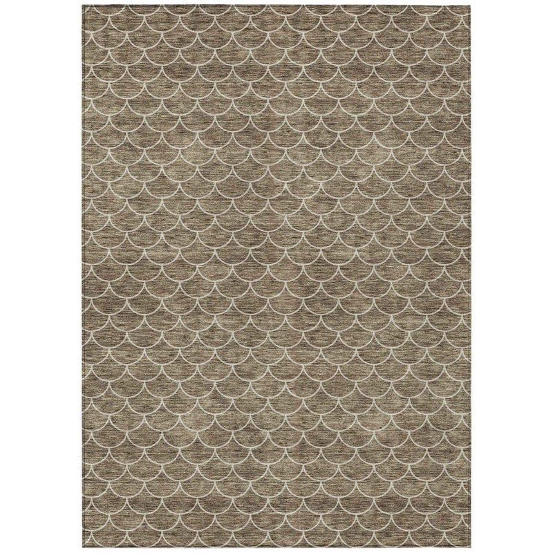 5' X 8' Brown And Beige Geometric Washable Indoor Outdoor Area Rug