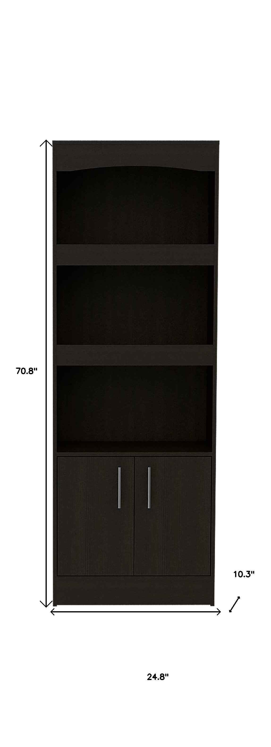 71" Light Gray Wood Three Tier Bookcase with Two Doors