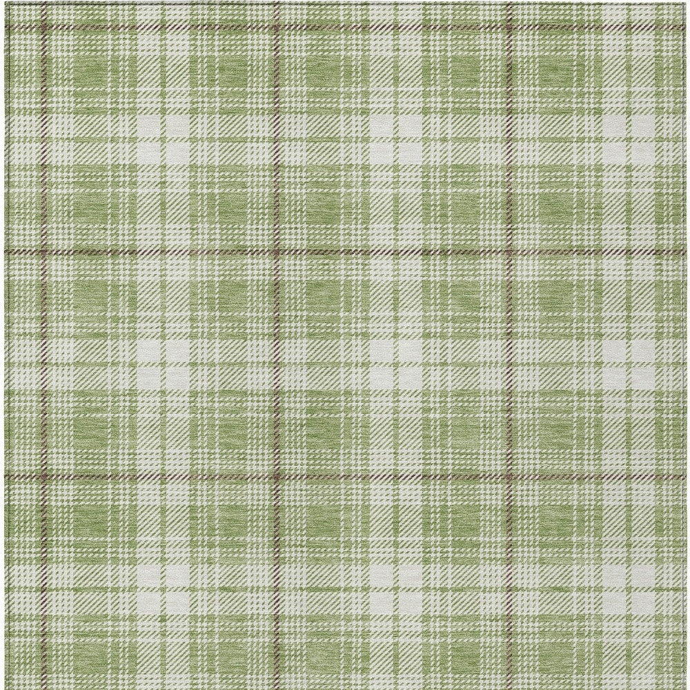 5' X 8' Artichoke Green Brown And Ivory Plaid Washable Indoor Outdoor Area Rug - Outdoor