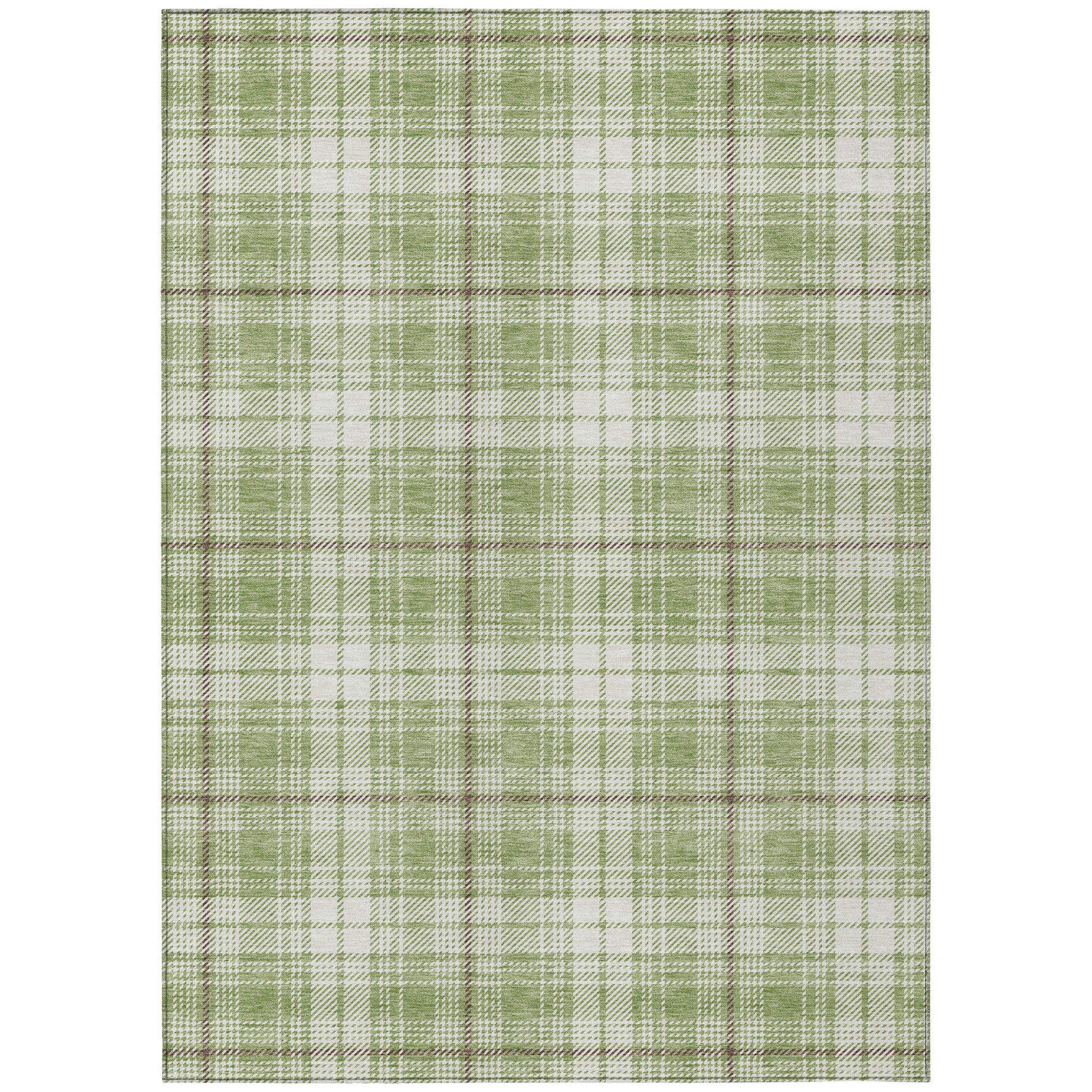 5' X 8' Artichoke Green Brown And Ivory Plaid Washable Indoor Outdoor Area Rug - Outdoor