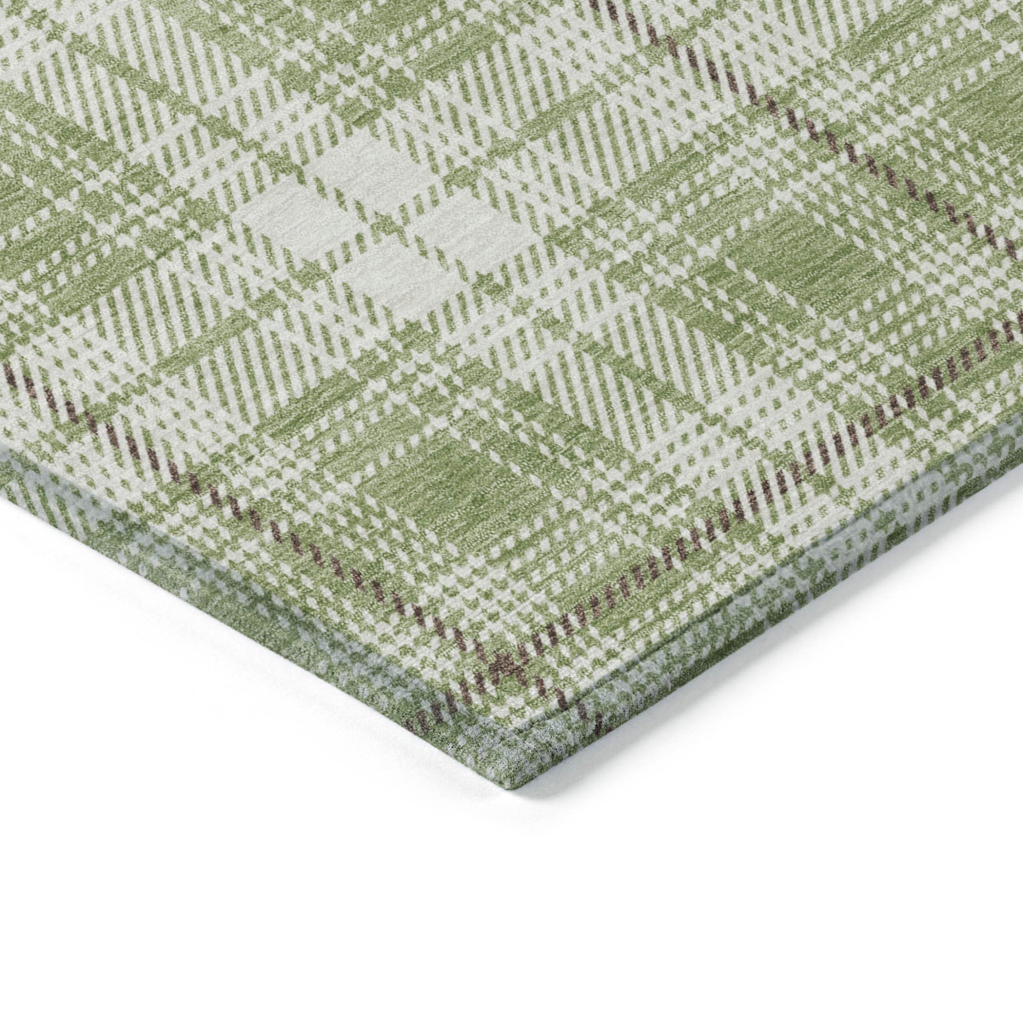 5' X 8' Artichoke Green Brown And Ivory Plaid Washable Indoor Outdoor Area Rug - Outdoor