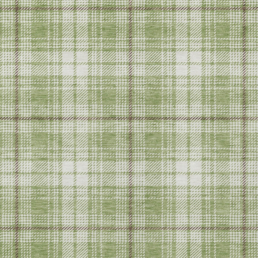 5' X 8' Artichoke Green Brown And Ivory Plaid Washable Indoor Outdoor Area Rug - Outdoor