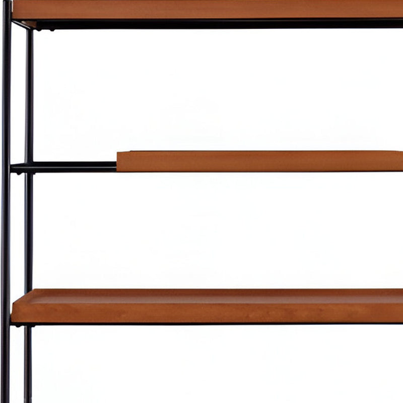 70" Oak And Black Metal and Wood Six Tier Etagere Bookcase - Office