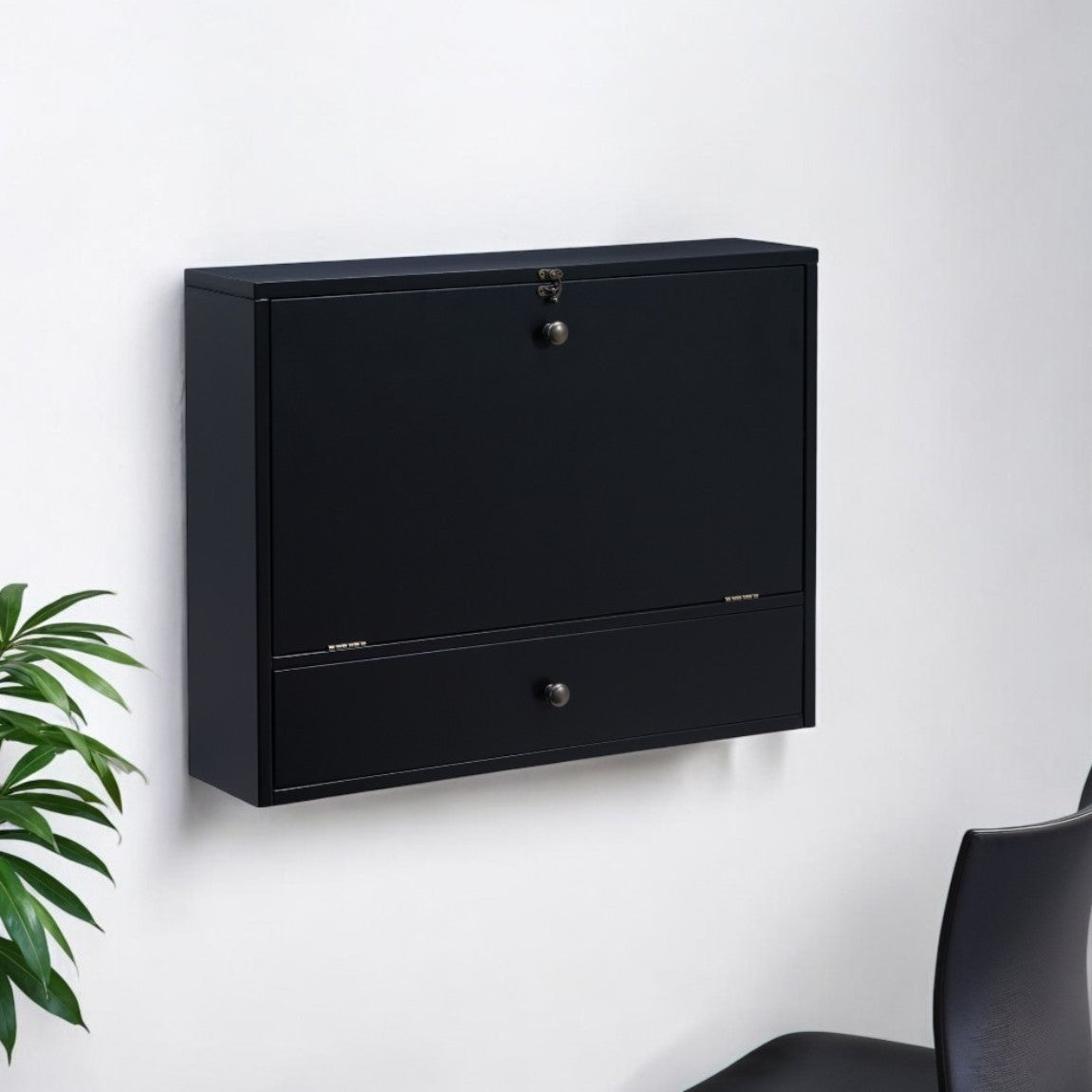 26" Black Wood Wall Mounted Folding Floating Desk - Office