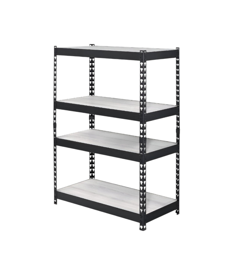 48" Black And Natural Metal and Wood Adjustable Four Tier Bookcase - Office