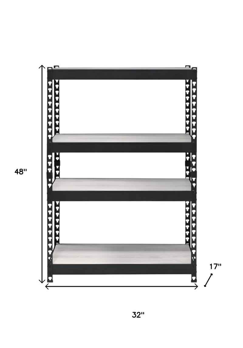 48" Black And Natural Metal and Wood Adjustable Four Tier Bookcase - Office