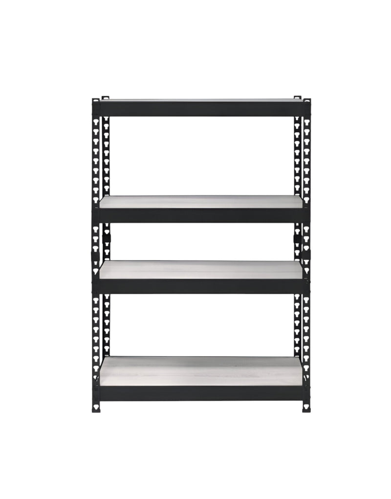 48" Black And Natural Metal and Wood Adjustable Four Tier Bookcase - Office