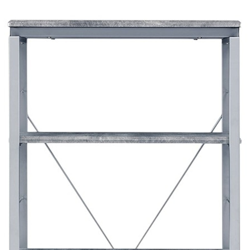 54" Gray And Silver Metal and Wood Four Tier Etagere Bookcase - Office