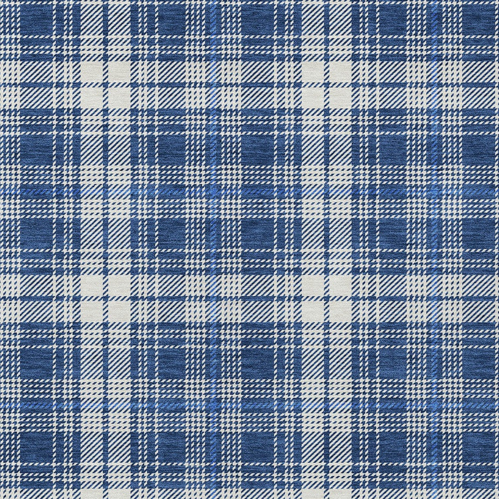 5' X 8' Navy Blue And Ivory Plaid Washable Indoor Outdoor Area Rug - Outdoor