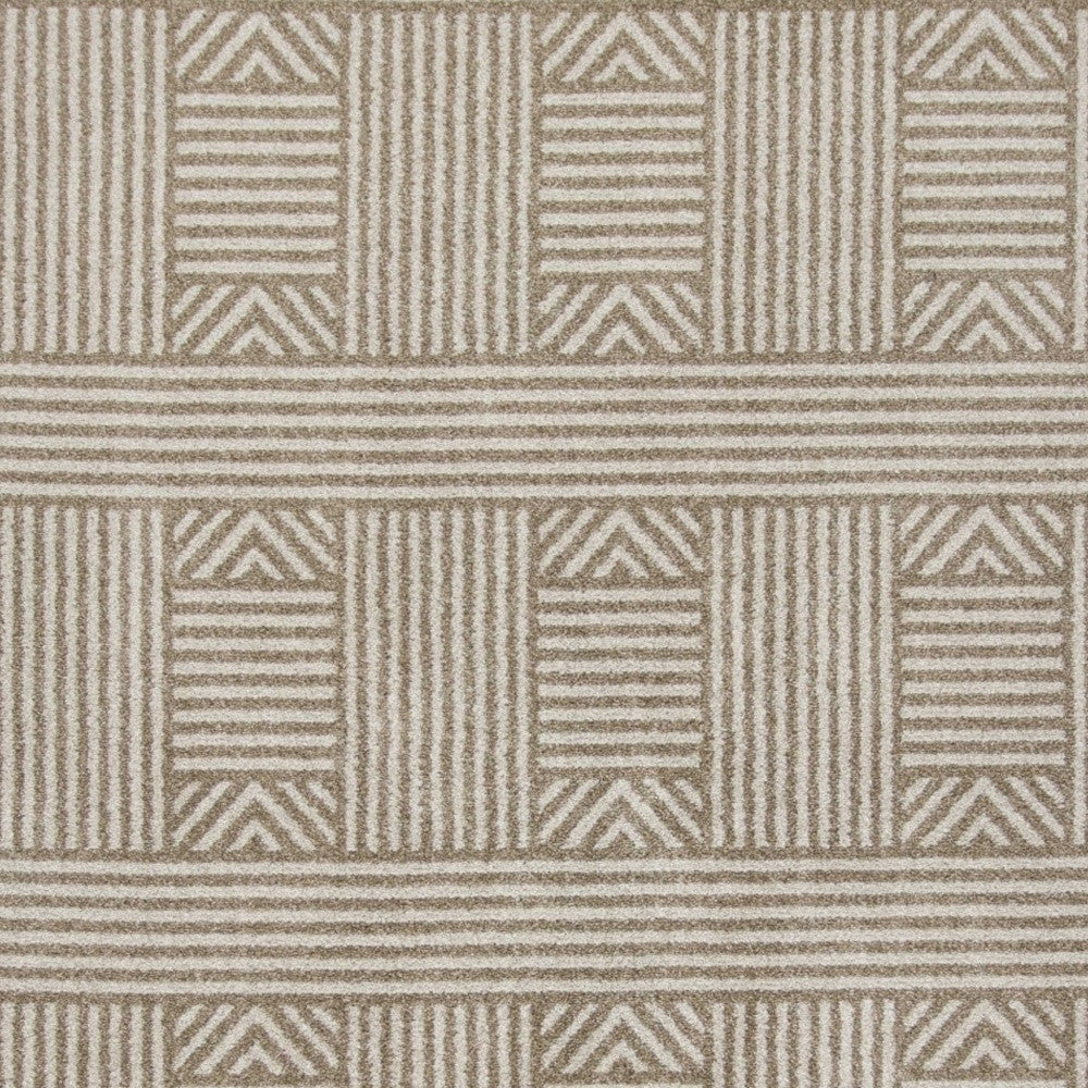 7' X 9' Beige And Ivory Geometric Indoor Outdoor Area Rug