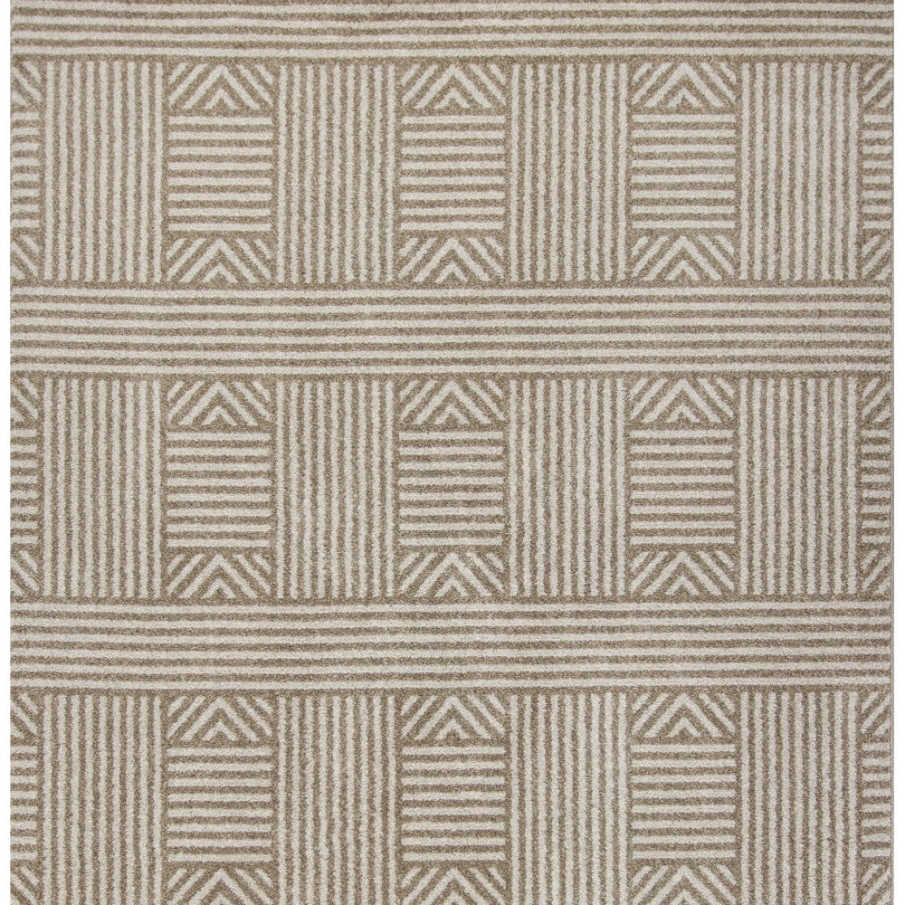 7' X 9' Beige And Ivory Geometric Indoor Outdoor Area Rug