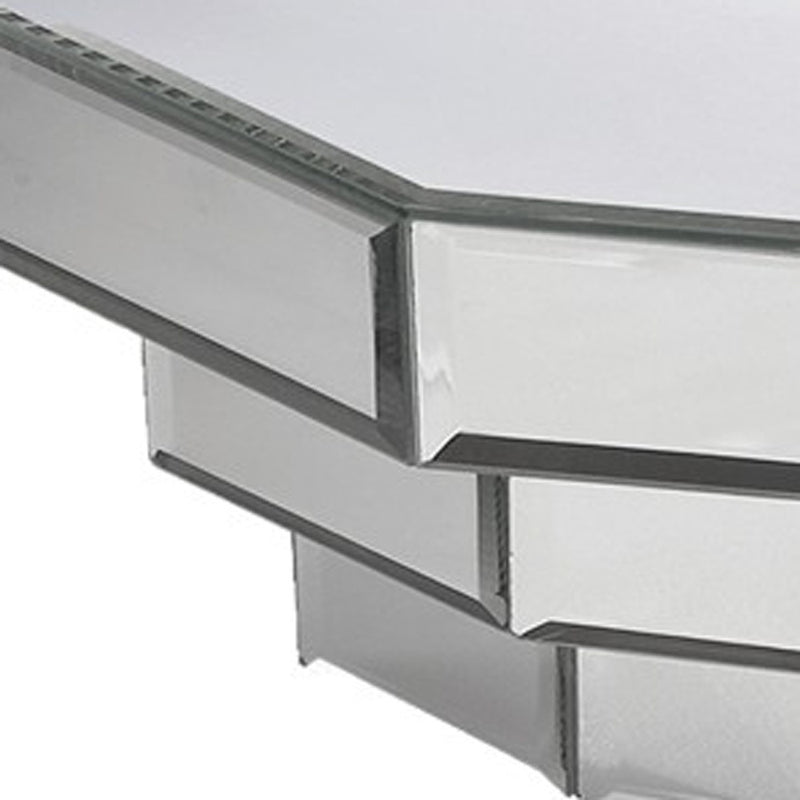 16" Silver Mirrored Glass Hanging Dimensional Floating Shelf