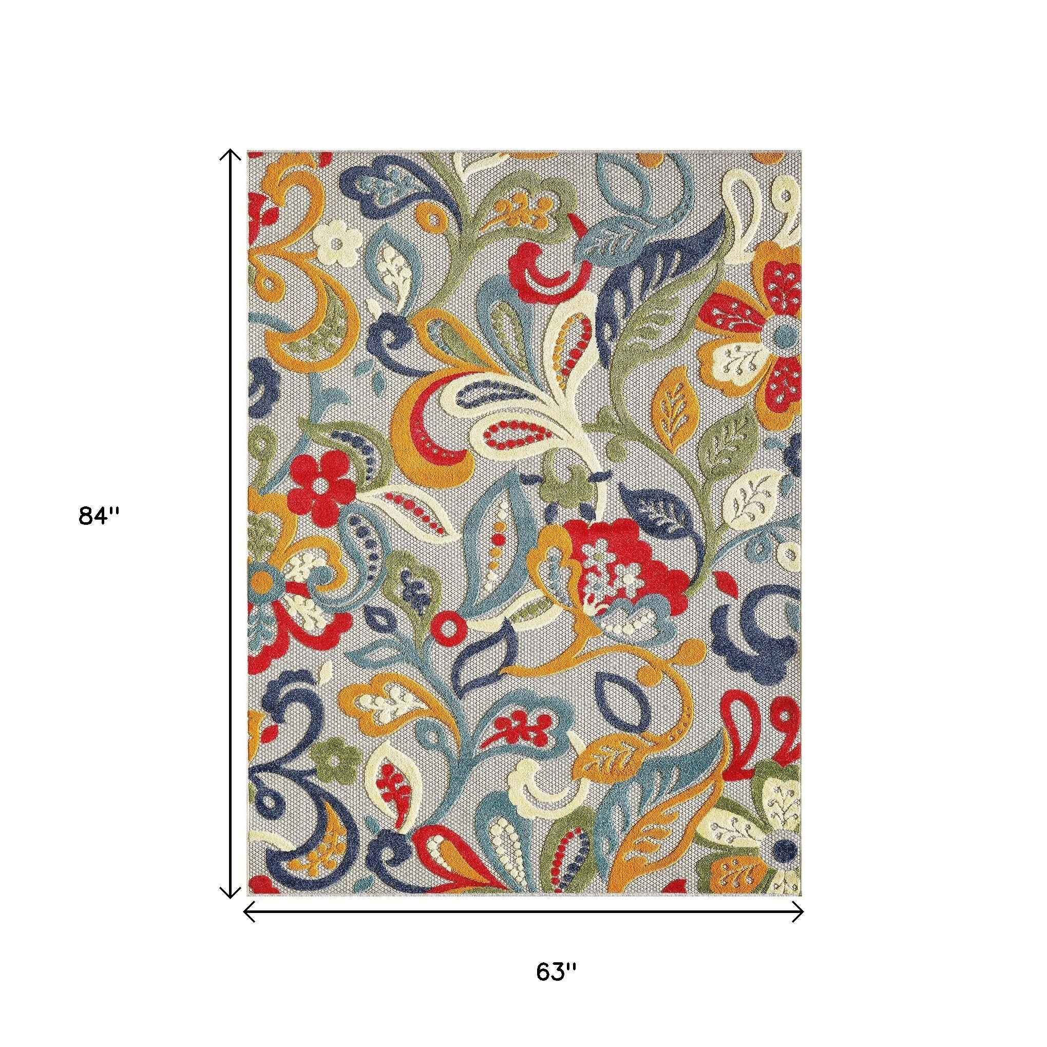 5’ X 7’ Multi Jacobean Floral Indoor Outdoor Area Rug