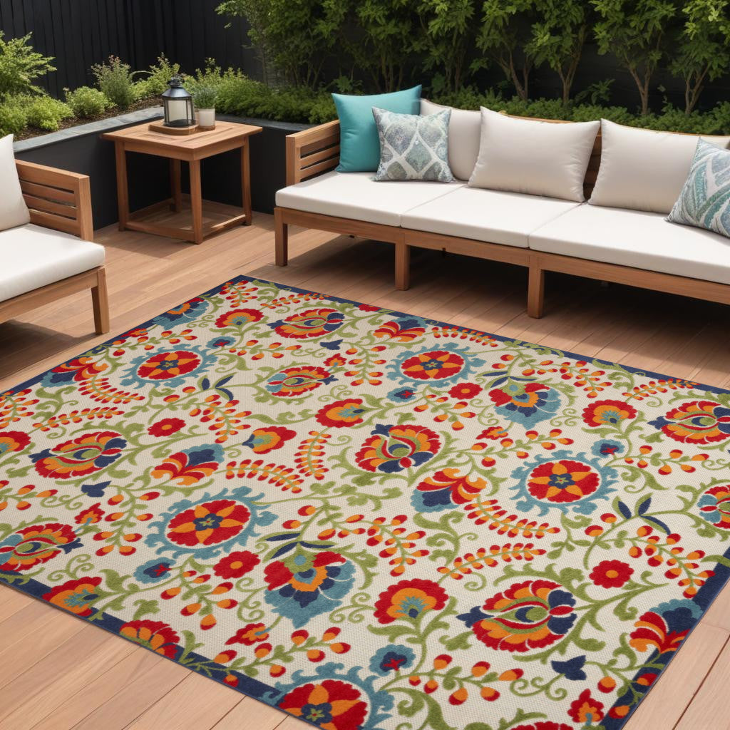 10' X 13' Blue And Beige Indoor Outdoor Area Rug - Outdoor