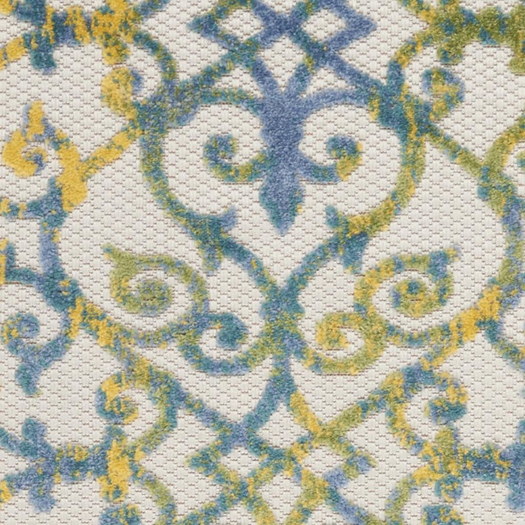 8' Ivory And Blue Indoor Outdoor Area Rug - Outdoor