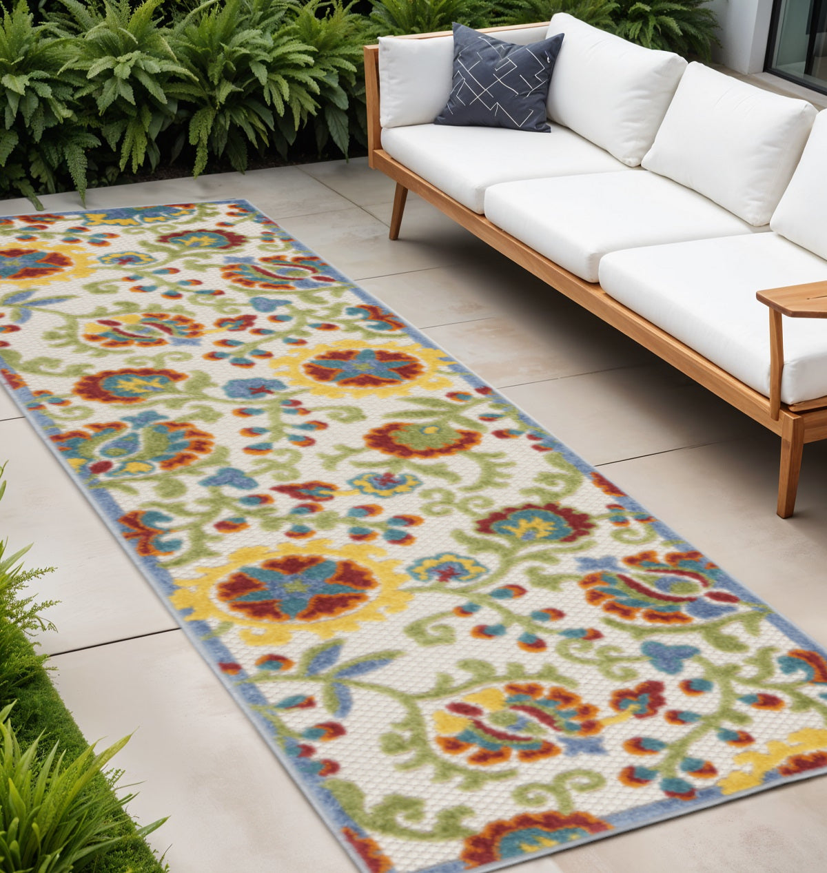 12' Ivory Indoor Outdoor Runner Rug - Outdoor
