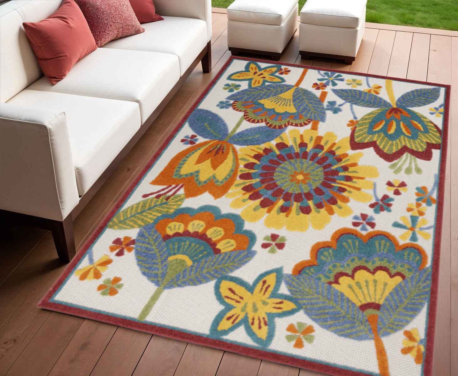 4' X 6' Yellow And Ivory Indoor Outdoor Area Rug