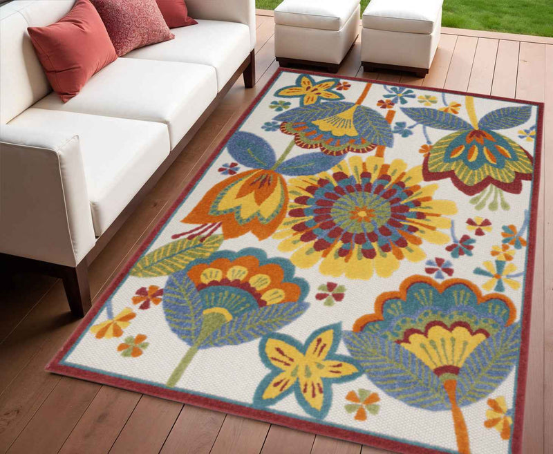 4' X 6' Yellow And Ivory Indoor Outdoor Area Rug