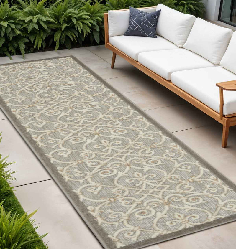 10' Gray And Ivory Indoor Outdoor Area Rug