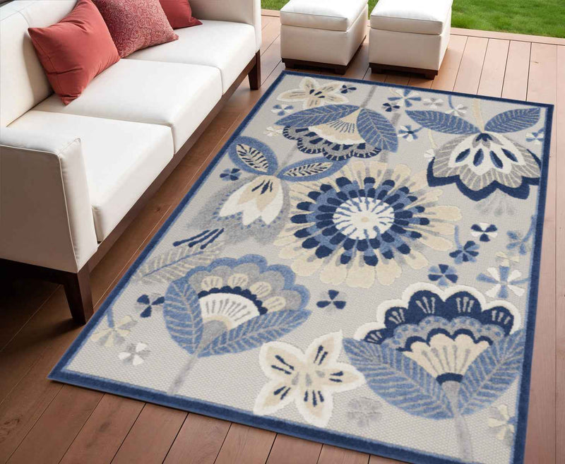 4' X 6' Blue And Gray Indoor Outdoor Area Rug