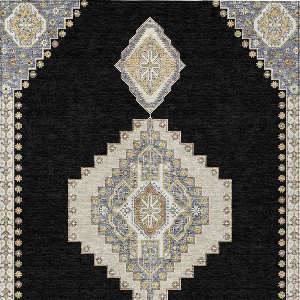 3' X 5' Black Gold And Gray Oriental Washable Indoor Outdoor Area Rug