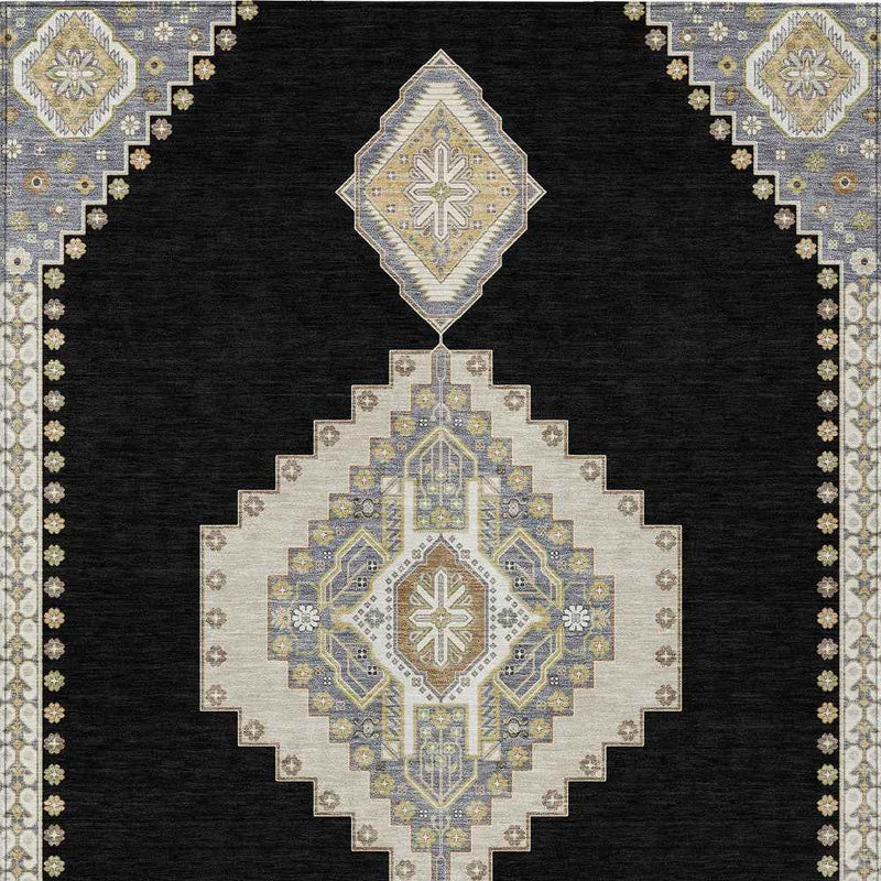 3' X 5' Black Gold And Gray Oriental Washable Indoor Outdoor Area Rug