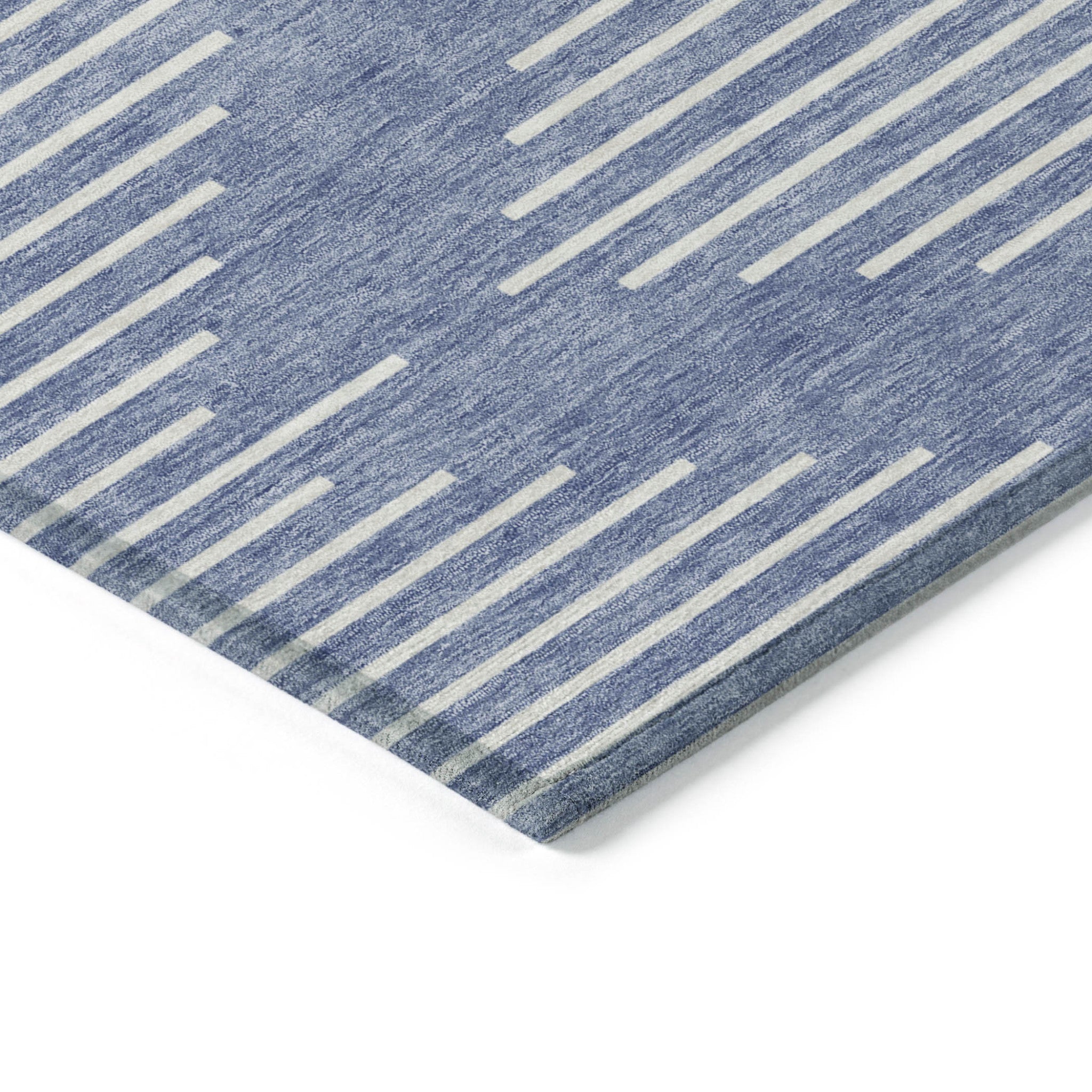 9' X 12' Denim Blue And Ivory Geometric Washable Indoor Outdoor Area Rug - Outdoor