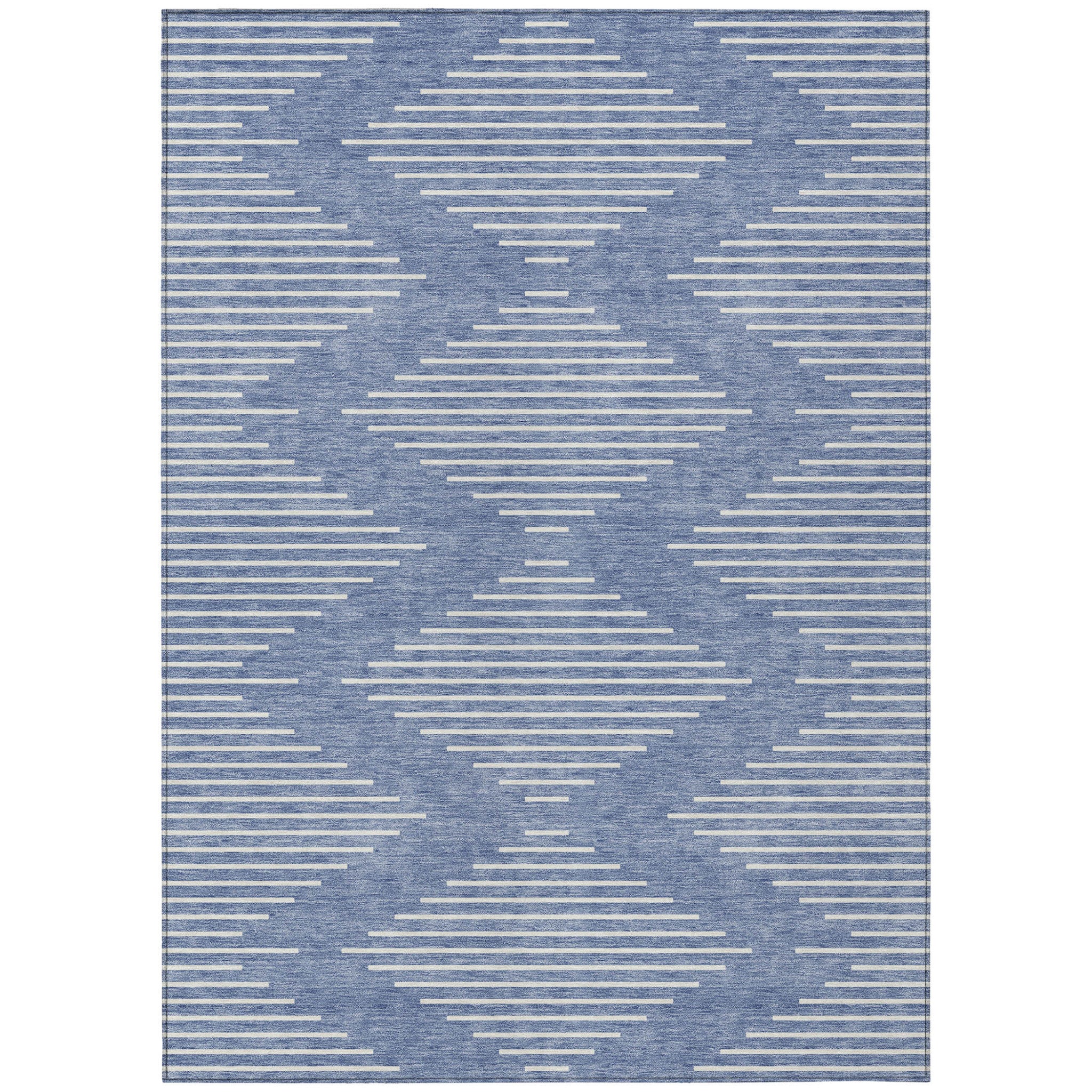 9' X 12' Denim Blue And Ivory Geometric Washable Indoor Outdoor Area Rug - Outdoor