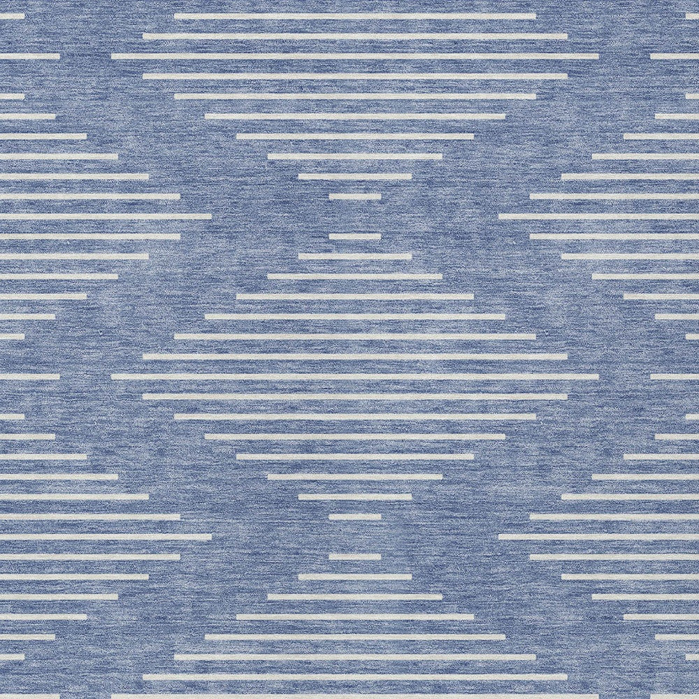 9' X 12' Denim Blue And Ivory Geometric Washable Indoor Outdoor Area Rug - Outdoor