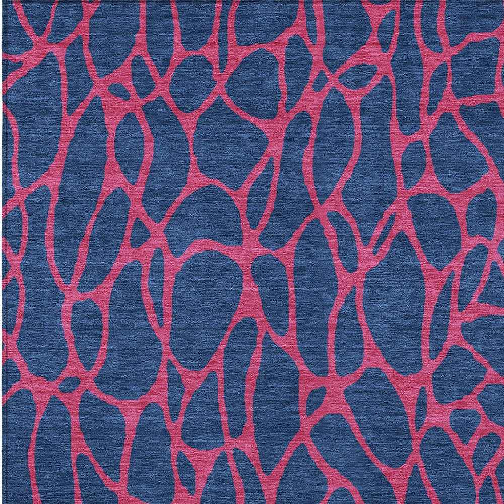 5' X 8' Navy Blue And Dark Pink Geometric Washable Indoor Outdoor Area Rug