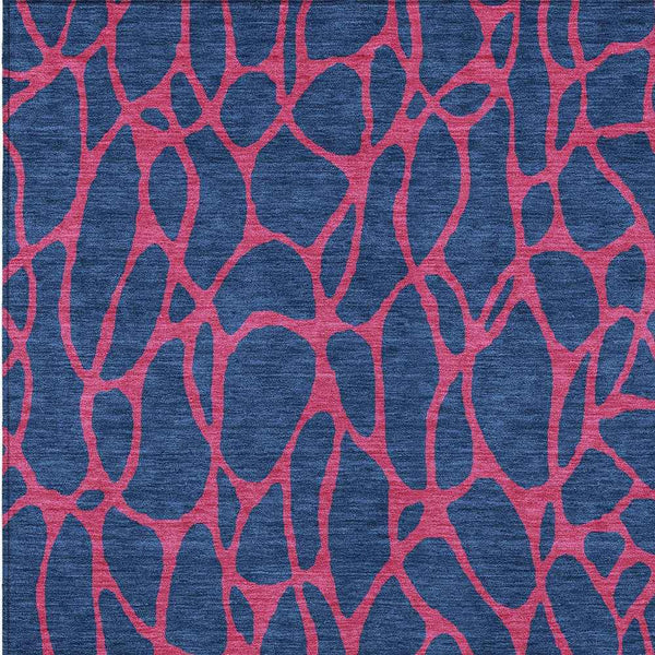 5' X 8' Navy Blue And Dark Pink Geometric Washable Indoor Outdoor Area Rug