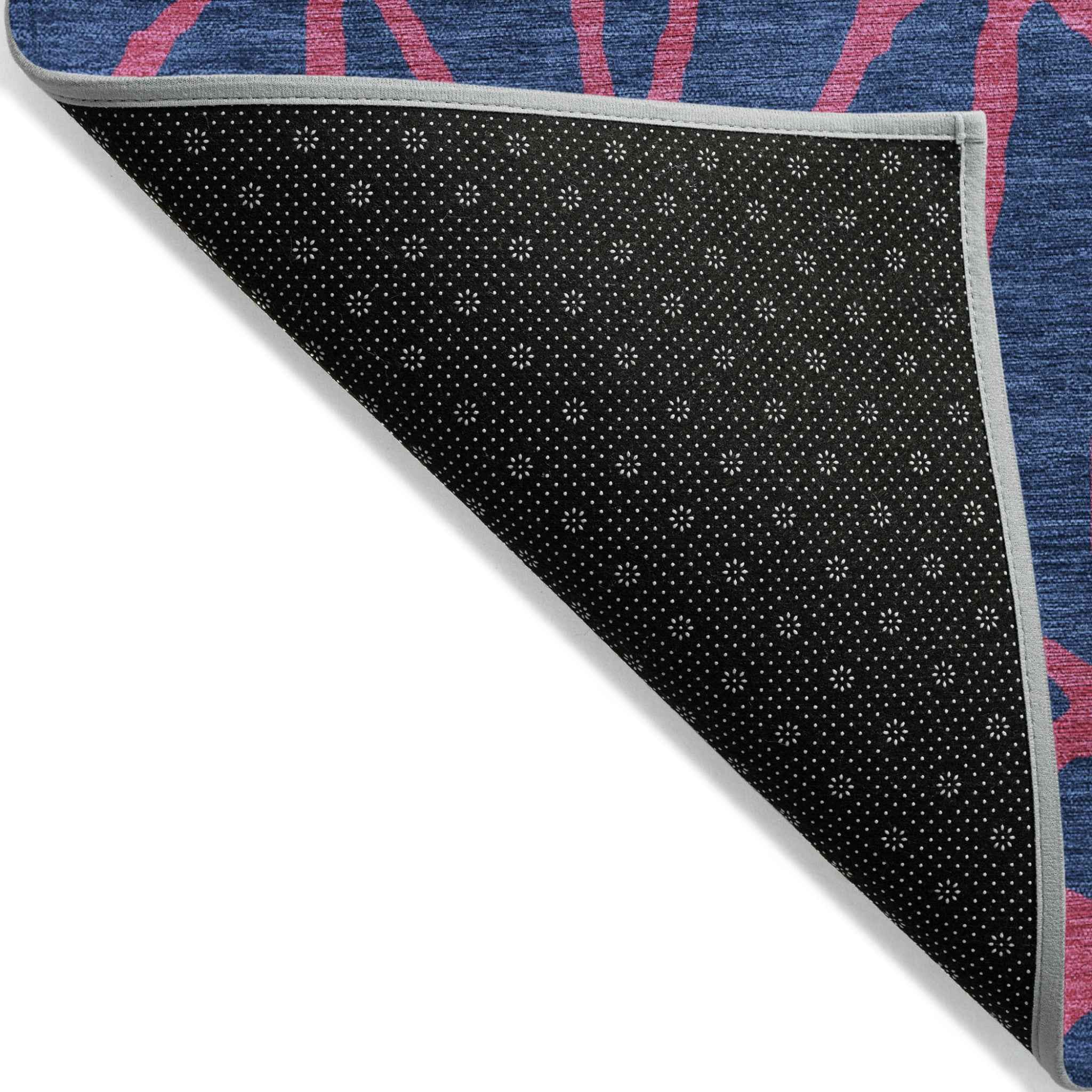 5' X 8' Navy Blue And Dark Pink Geometric Washable Indoor Outdoor Area Rug