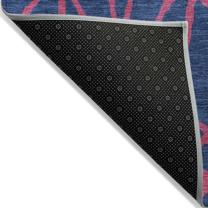5' X 8' Navy Blue And Dark Pink Geometric Washable Indoor Outdoor Area Rug