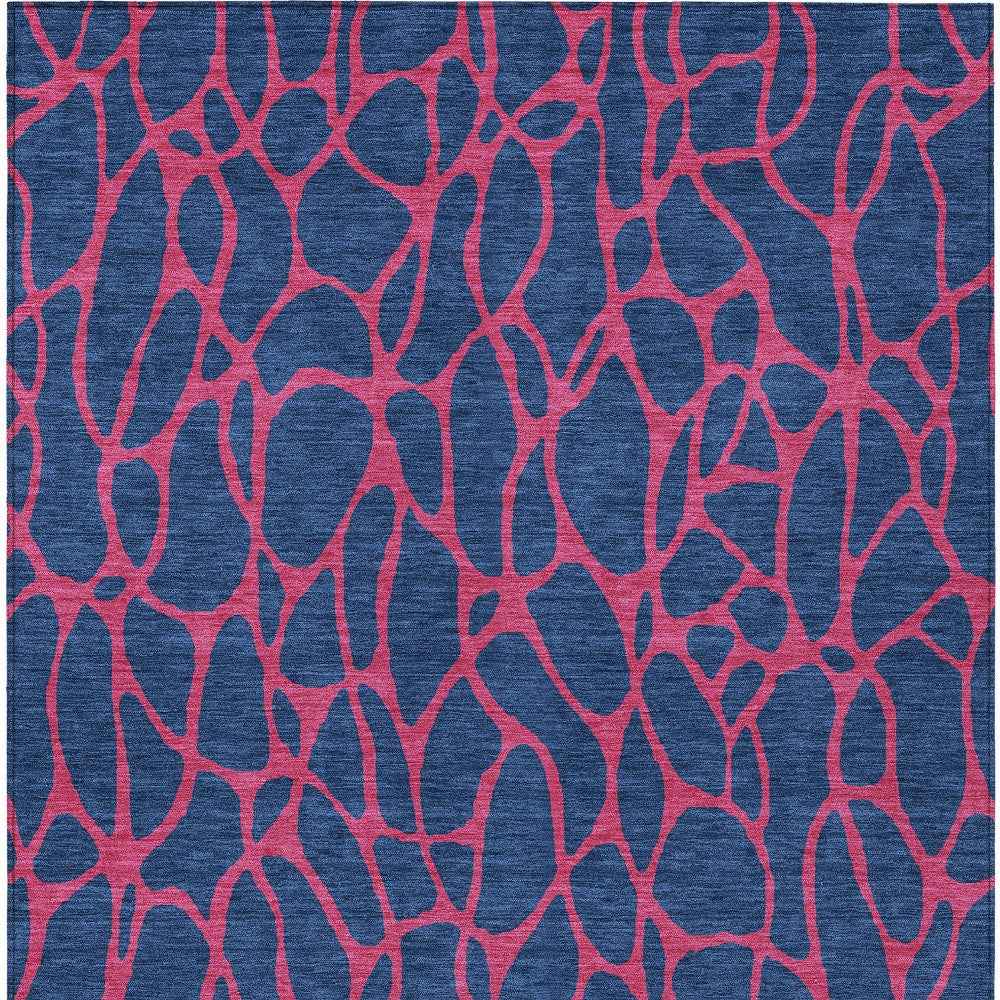 5' X 8' Navy Blue And Dark Pink Geometric Washable Indoor Outdoor Area Rug