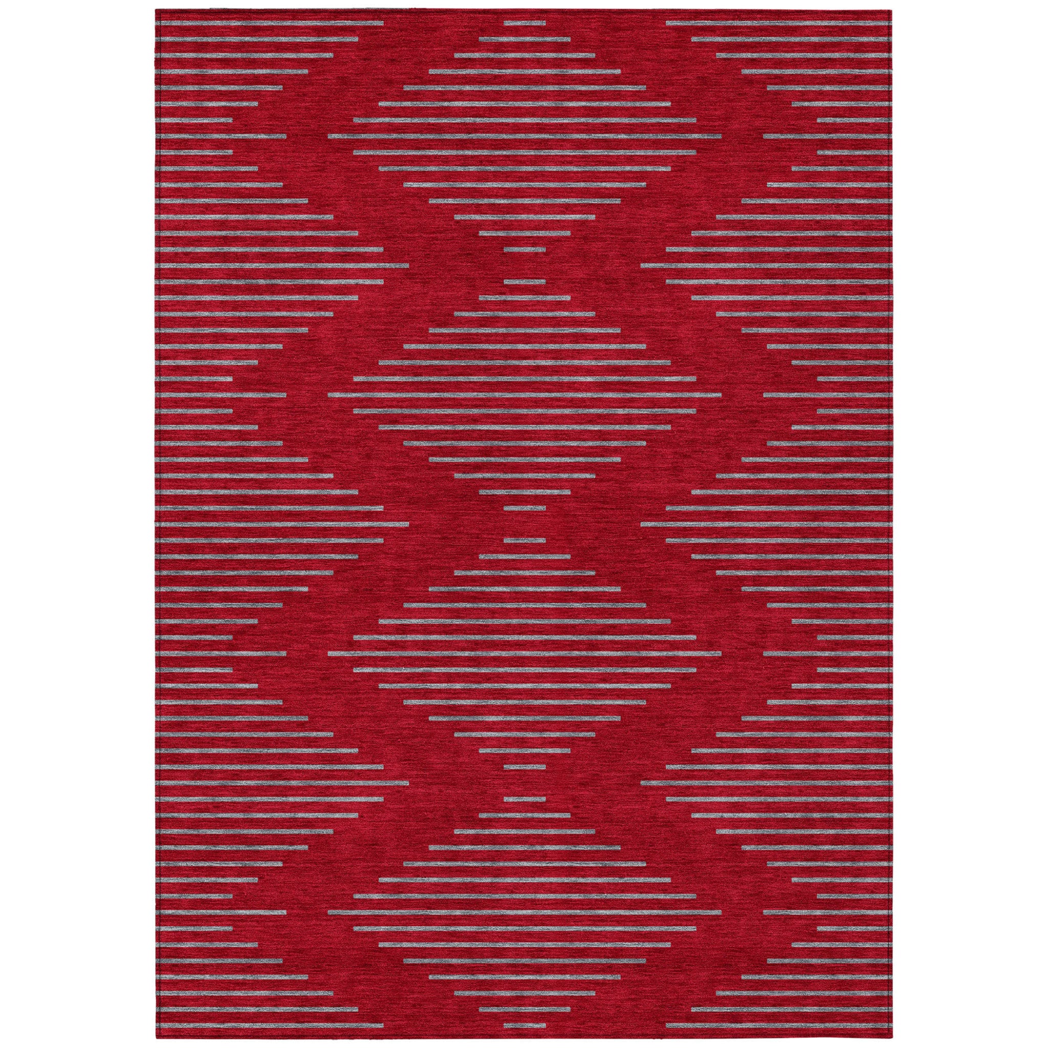 5' X 8' Red And Gray Geometric Washable Indoor Outdoor Area Rug - Outdoor