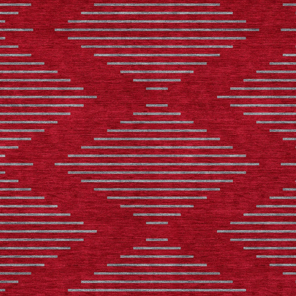 5' X 8' Red And Gray Geometric Washable Indoor Outdoor Area Rug - Outdoor