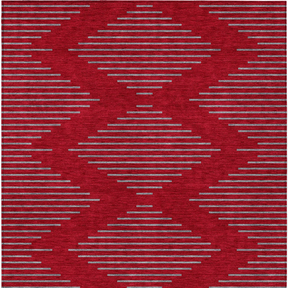 5' X 8' Red And Gray Geometric Washable Indoor Outdoor Area Rug - Outdoor
